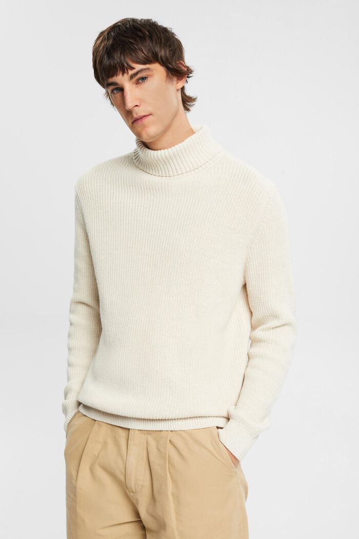 Chunky knit roll neck jumper, OFF WHITE, detail image number 0