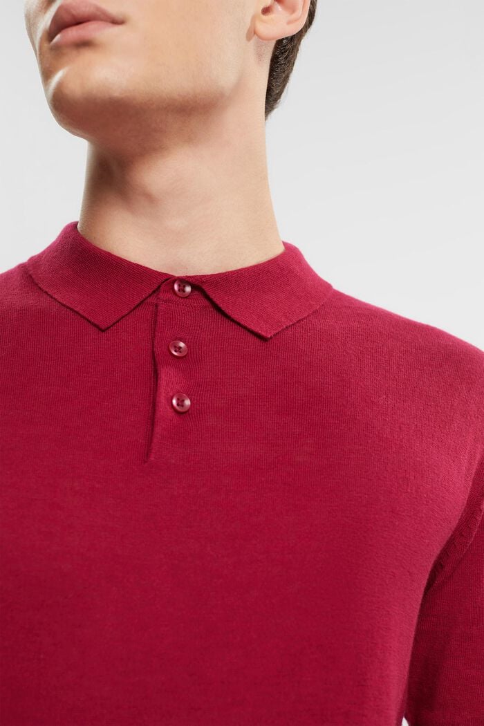 Containing TENCEL™: long sleeve polo shirt, CHERRY RED, detail image number 0