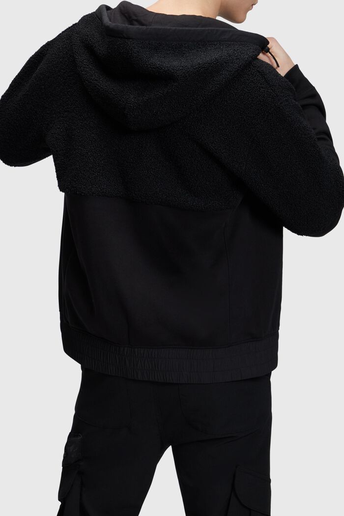 Mixed material zip-up hoodie, BLACK, detail image number 1