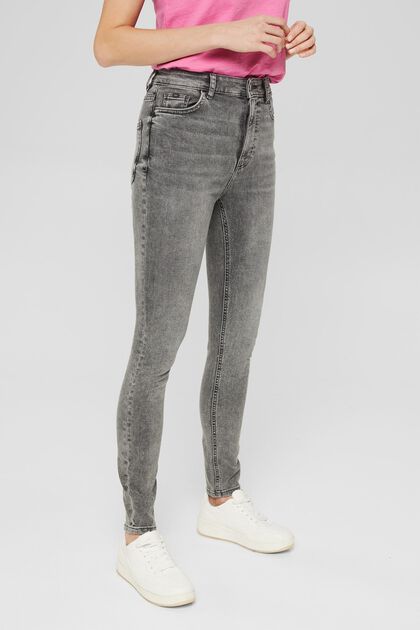Stretch jeans with washed-out look, GREY MEDIUM WASHED, overview