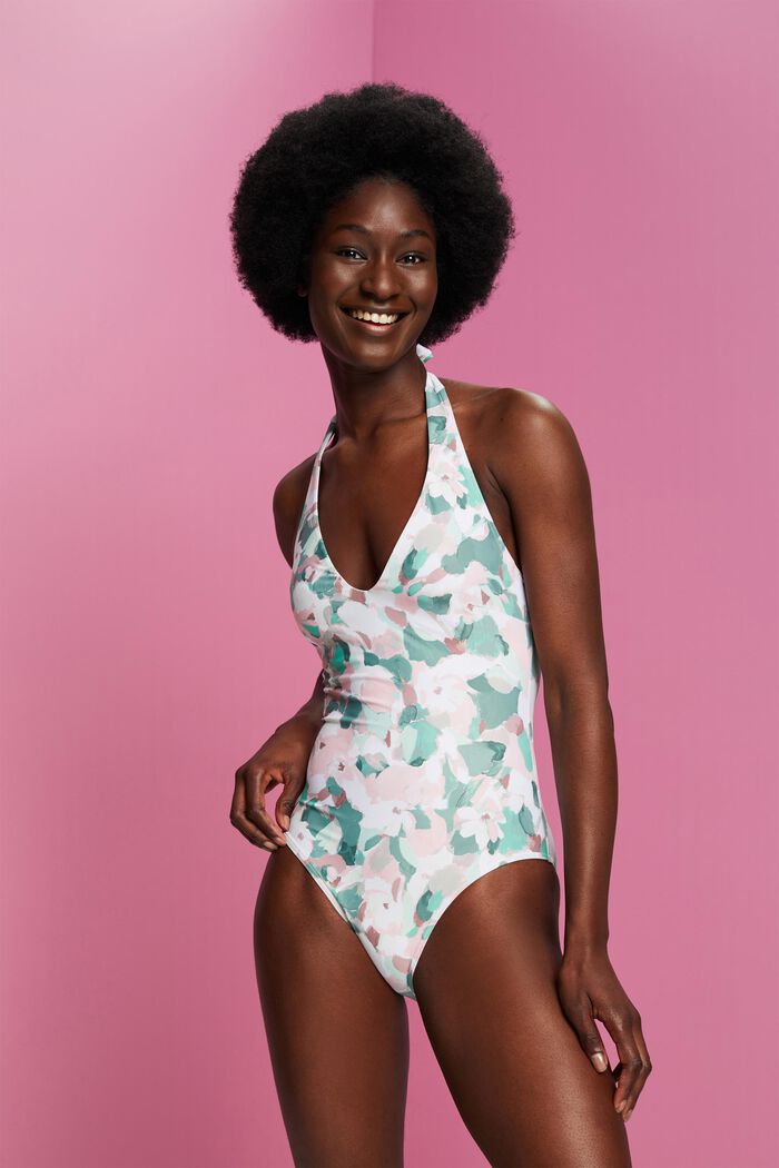 Recycled: patterned wired swimsuit, KHAKI GREEN, detail image number 0
