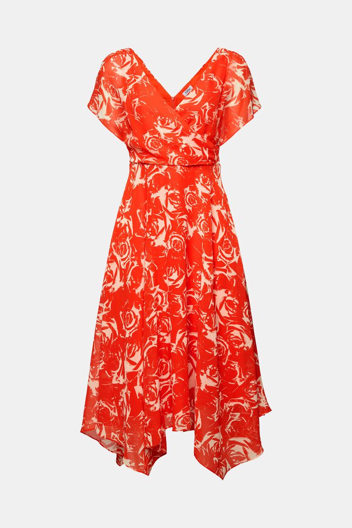 Printed V-Neck Chiffon Maxi Dress, BRIGHT ORANGE, detail image number 6