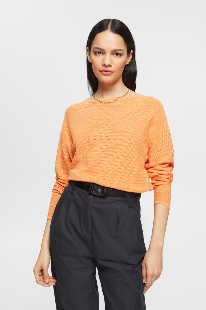 Mixed Knit Striped Sweater, GOLDEN ORANGE, detail image number 0