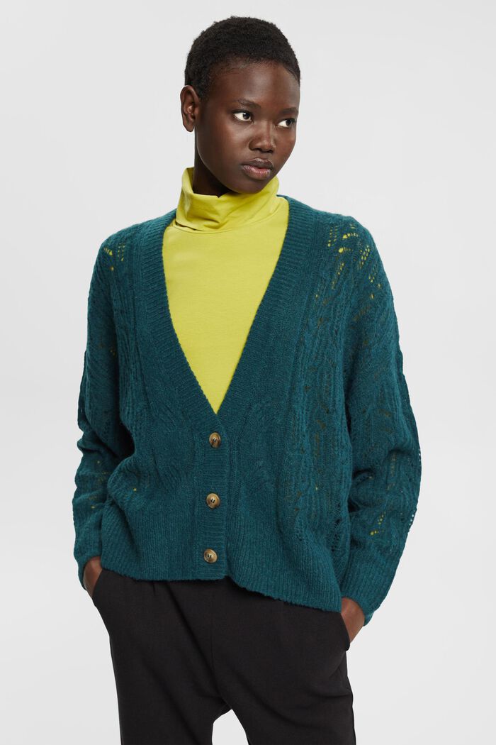 ESPRIT - Cable knit cardigan with wool and alpaca at our online shop