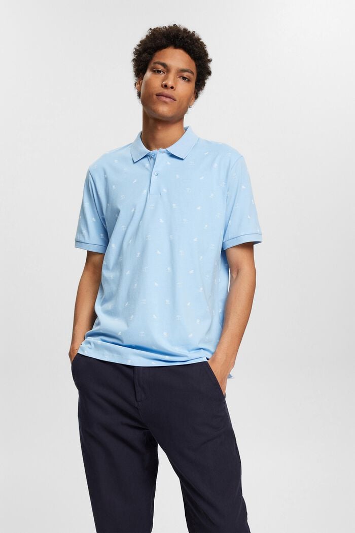 Jersey polo shirt with a print, LIGHT BLUE, detail image number 1