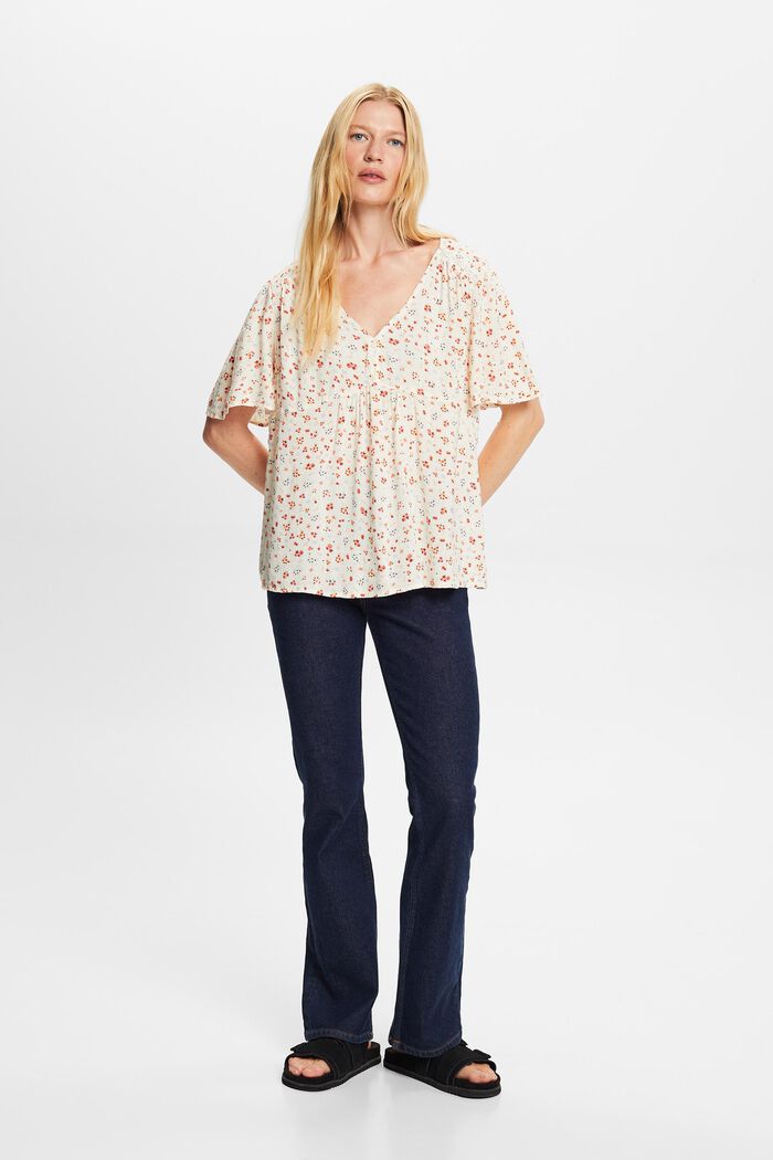 Patterned short sleeve blouse, cotton blend, WHITE, detail image number 4