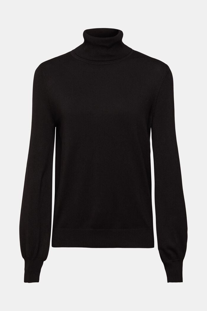 Knitted polo neck sweater, BLACK, overview