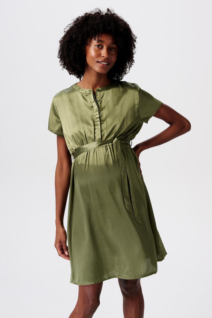 MATERNITY Satin Belted Dress, OLIVE GREEN, detail image number 0