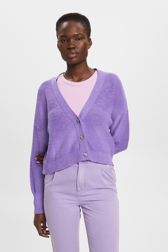 Knitted cotton cardigan, PURPLE, detail image number 0