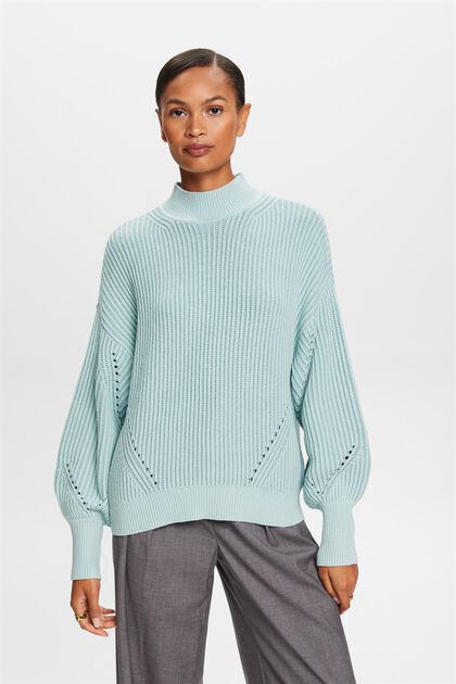 Mock Neck Rib-Knit Sweater