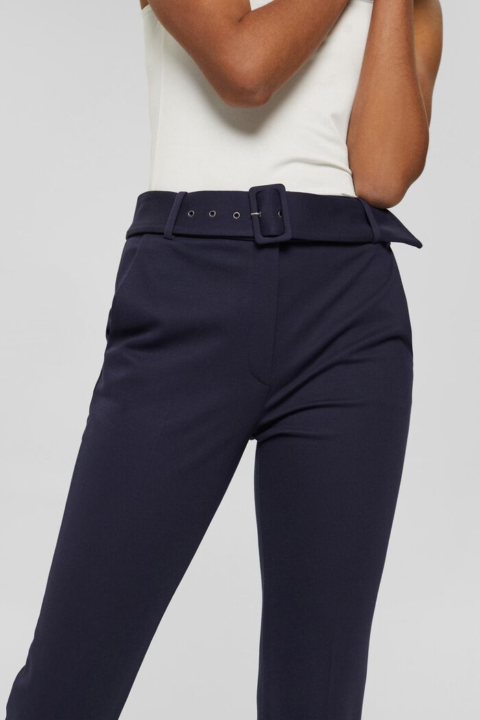Stretch trousers with a belt and straight leg, NAVY, detail image number 2