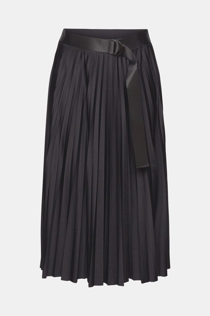 Pleated midi skirt with belt, BLACK, detail image number 7