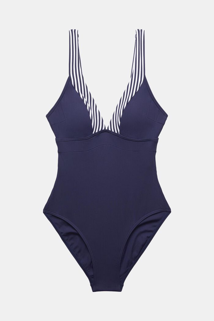 Striped One-Piece Swimsuit, NAVY, detail image number 4