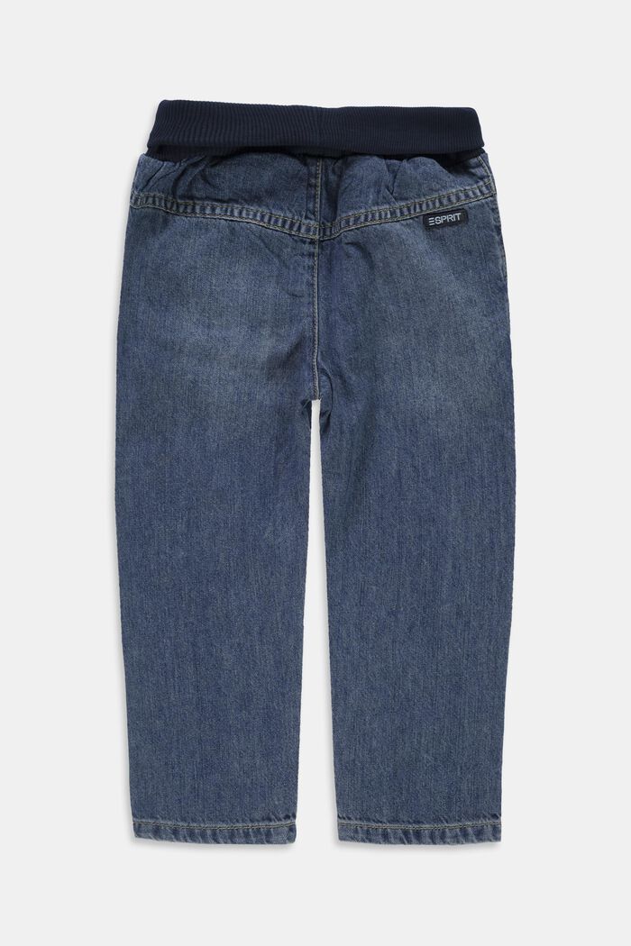Jeans with a ribbed waistband, 100% organic cotton, BLUE MEDIUM WASHED, detail image number 1