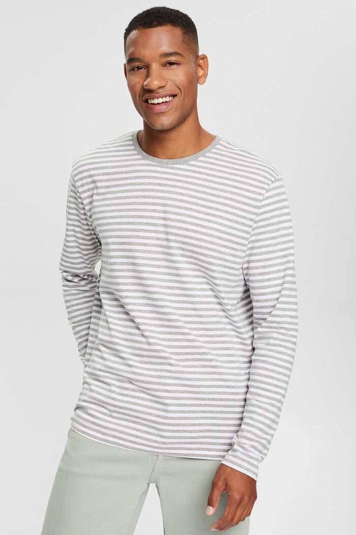 Long sleeve top with a striped pattern, MEDIUM GREY, overview