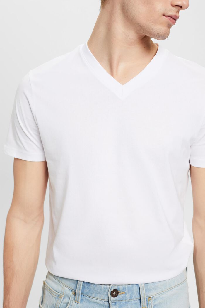Slim fit V-neck cotton t-shirt, WHITE, detail image number 2
