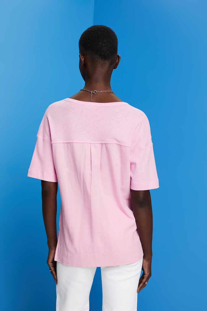 Linen blend V-neck t-shirt, LIGHT PINK, detail image number 3