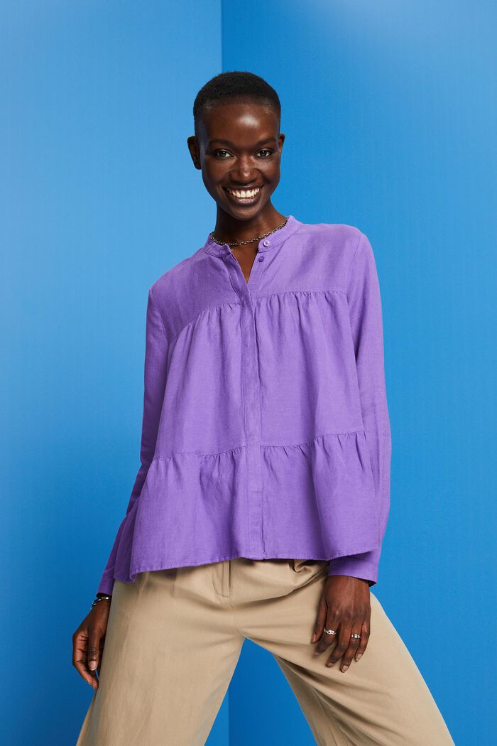 Linen blend blouse, PURPLE, detail image number 0