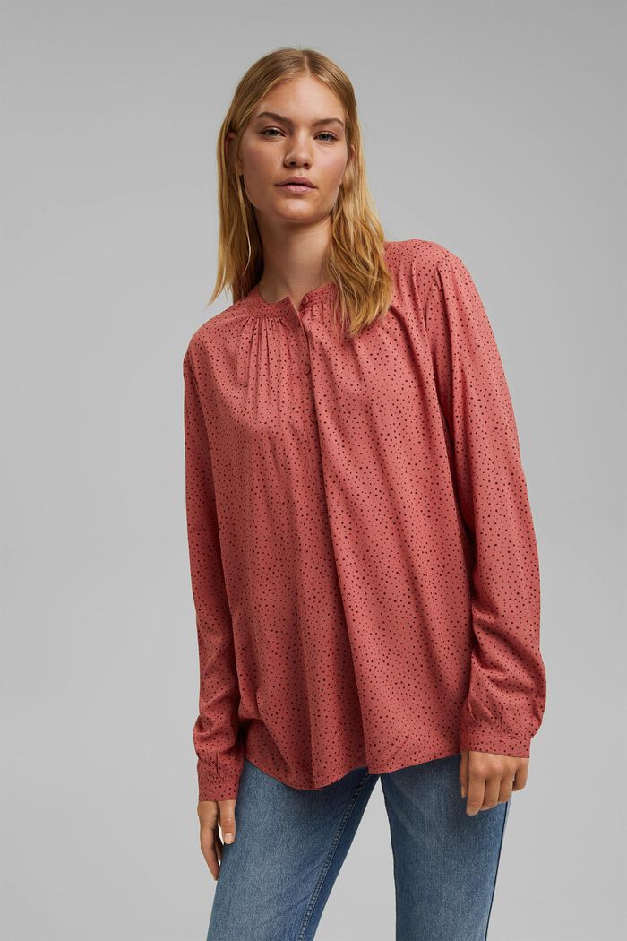 Henley blouse with print, LENZING™ ECOVERO™, CORAL, detail image number 0