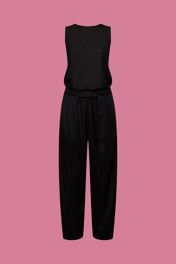 Long jumpsuit with a belt, LENZING™ ECOVERO™, BLACK, detail image number 6