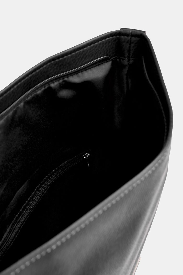 Faux Leather Flapover Shoulder Bag, BLACK, detail image number 3
