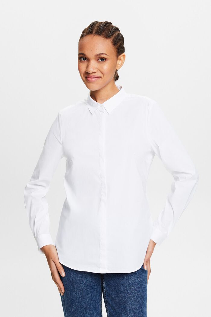 Poplin Shirt Blouse, WHITE, detail image number 0