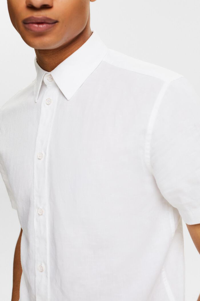 Linen-Cotton Short-Sleeve Shirt, WHITE, detail image number 3
