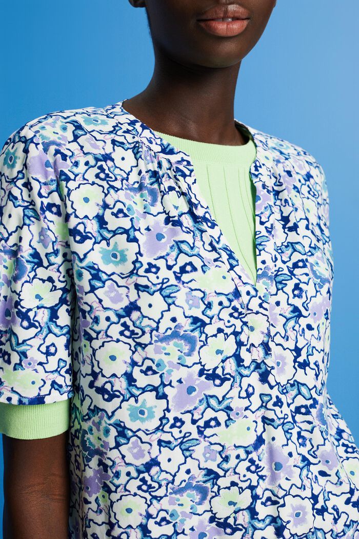 Floral split neck blouse, WHITE, detail image number 2