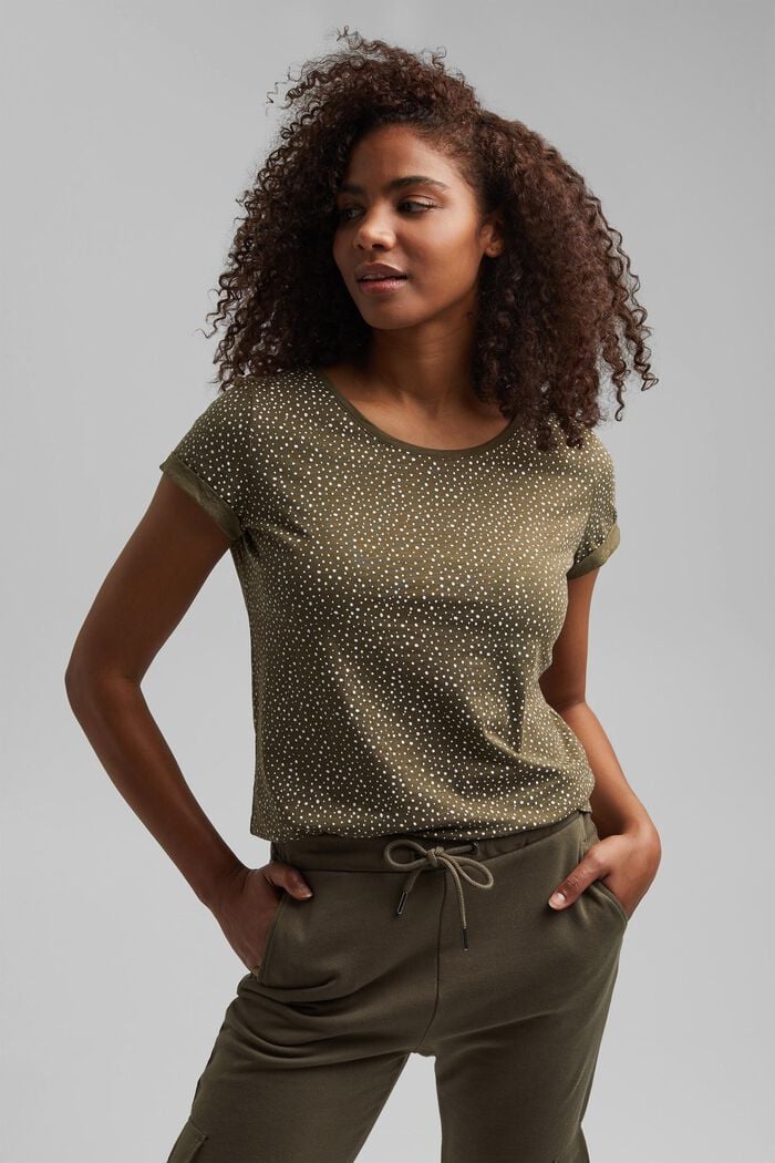 Printed T-shirt made of 100% organic cotton, KHAKI GREEN, overview