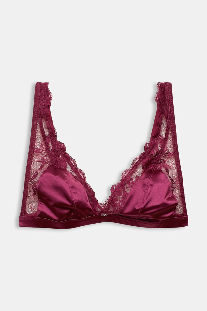 Non-wired soft bra with lace, DARK PINK, detail image number 4