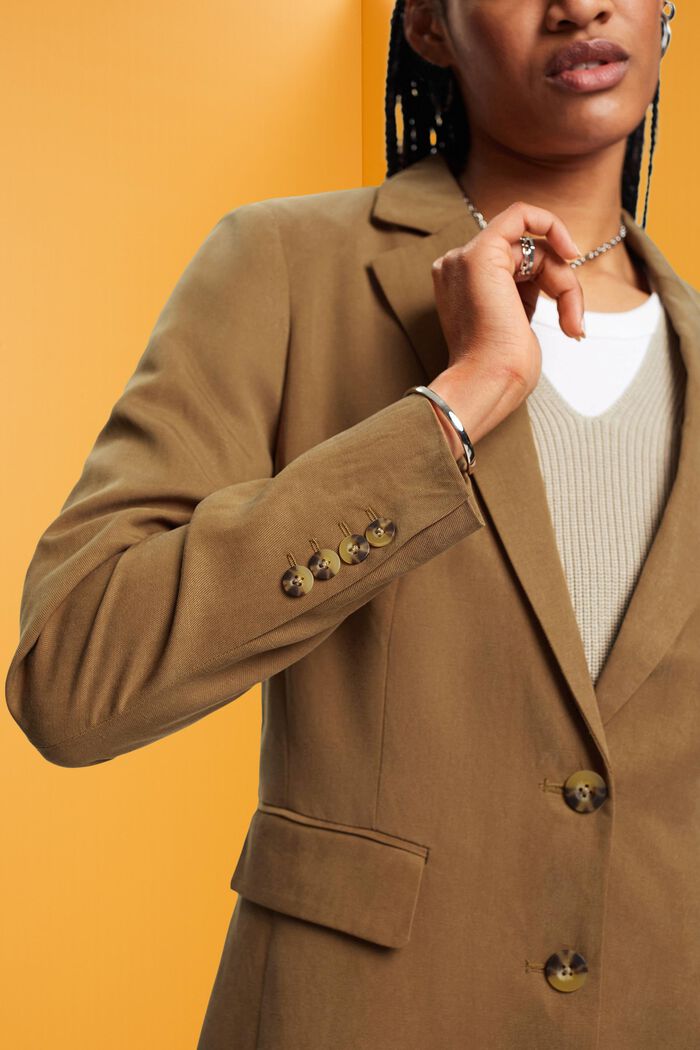 Single-breasted blazer with linen, PALE KHAKI, detail image number 2