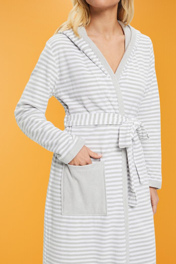 Striped terry cloth bathrobe with hood, STONE, detail image number 2