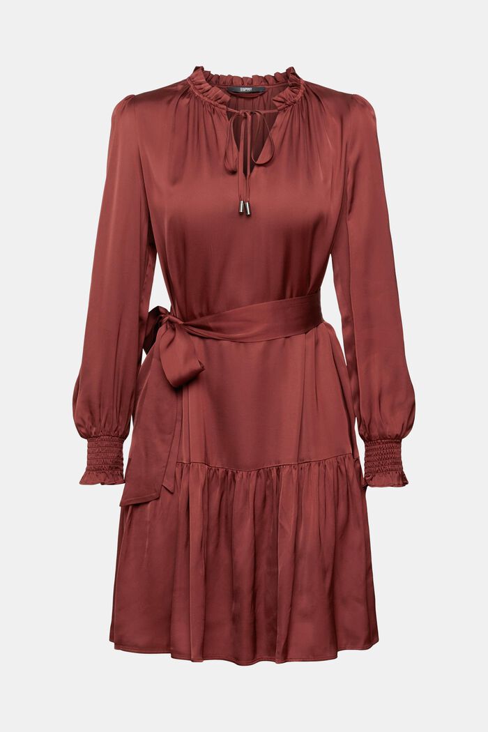 Satin ruffle collar dress, LENZING™ ECOVERO™, BORDEAUX RED, detail image number 2
