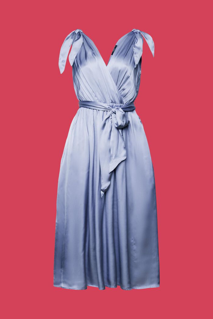 Satin Tie Shoulder Midi Dress, LIGHT BLUE LAVENDER, detail image number 6