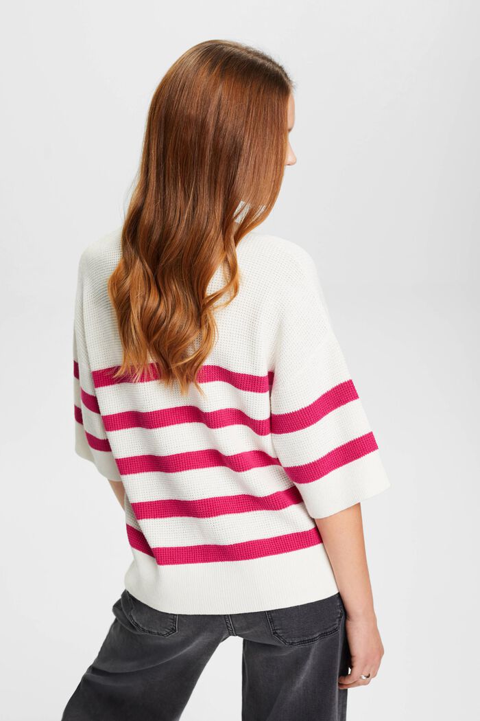 Striped knit jumper with cropped sleeves, OFF WHITE, detail image number 3