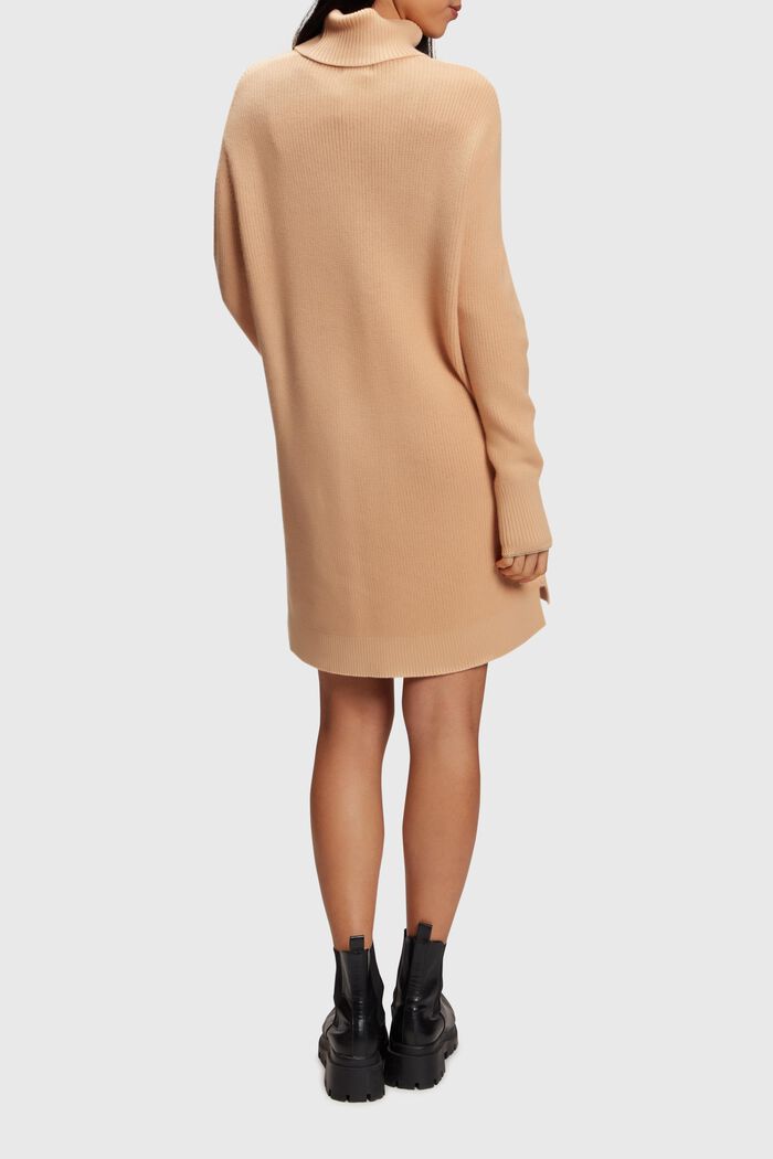 Knitted turtleneck dress with cashmere, BEIGE, detail image number 1