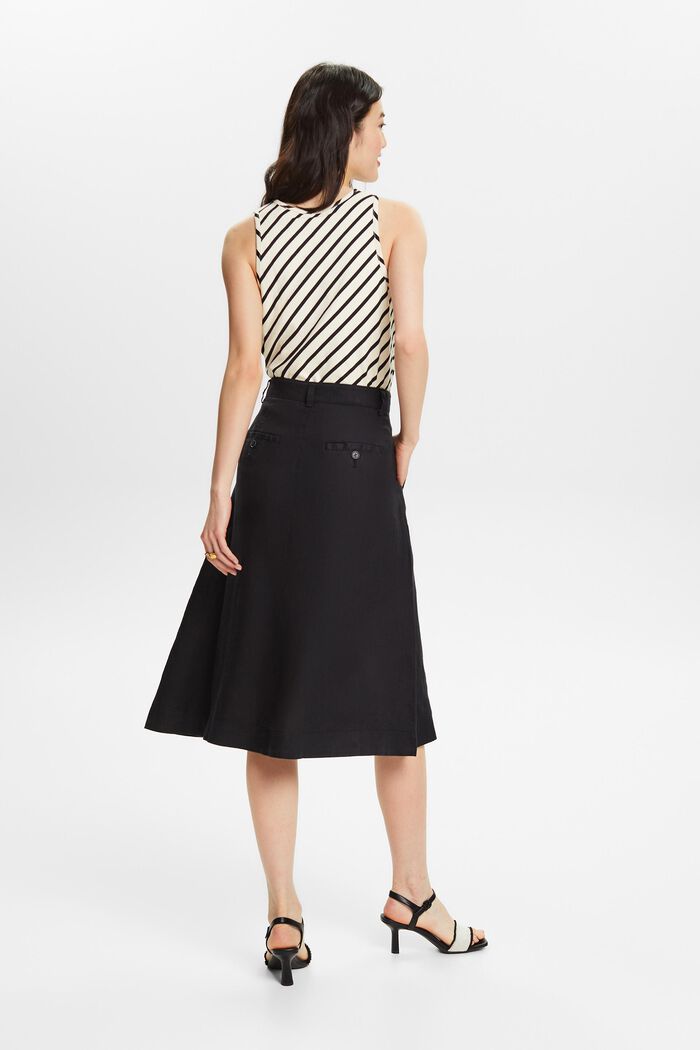 Linen A-Line Midi Skirt, BLACK, detail image number 2