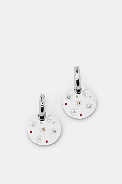 Mini hoop earrings with pendants, stainless steel