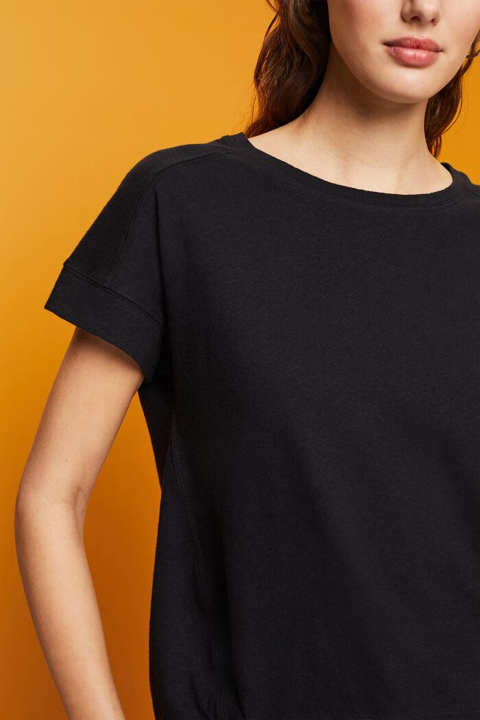 Cotton and linen blended t-shirt, BLACK, detail image number 2