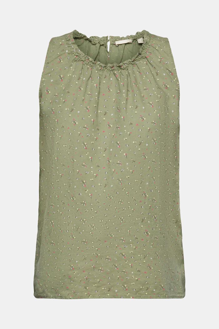 Sleeveless linen blend blouse with floral print, LIGHT KHAKI, detail image number 5