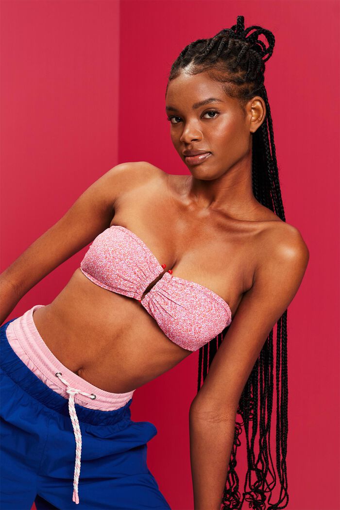 Bandeau padded bikini top with print, PINK, detail image number 3