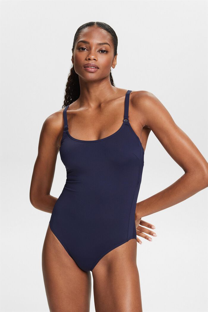 Made of recycled material: unpadded swimsuit with underwiring, NAVY, detail image number 0
