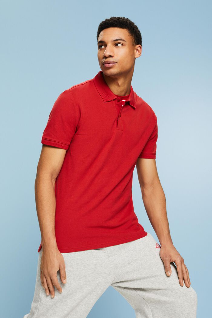 Pima Cotton Piqué Polo Shirt, DARK RED, detail image number 0
