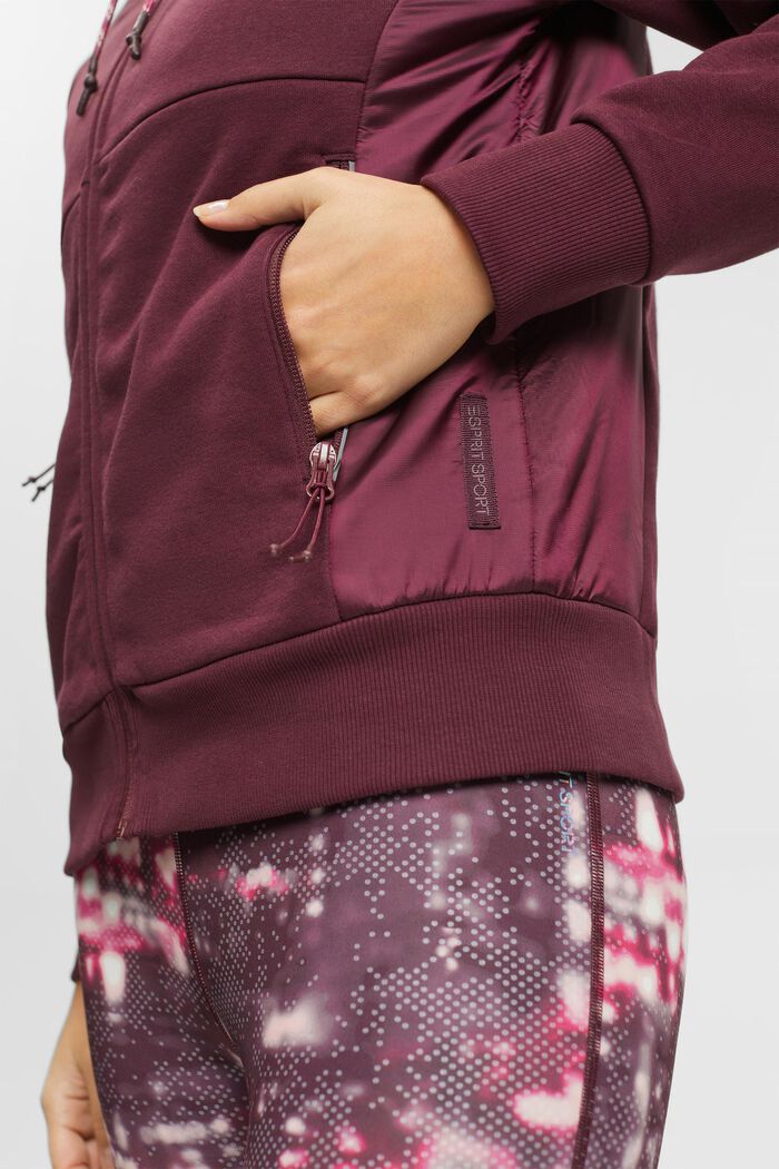 Mixed material zip-up hoodie, BORDEAUX RED, detail image number 2
