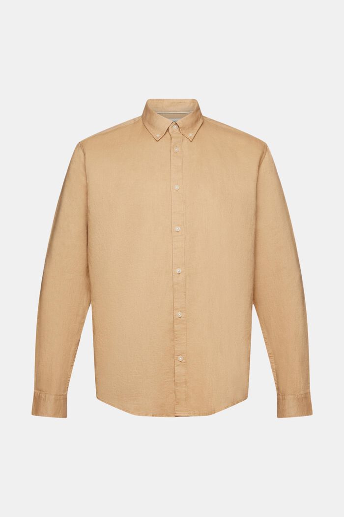 Cotton and linen blended button-down shirt, BEIGE, detail image number 5