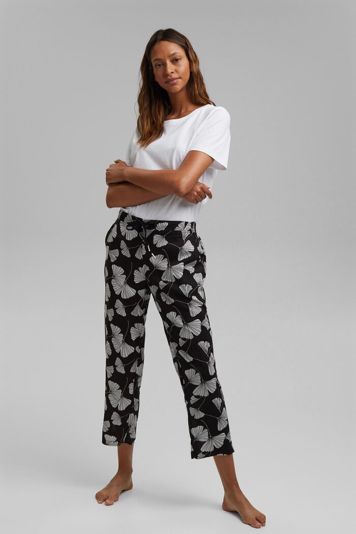 Pyjama bottoms with a gingko print, LENZING™ ECOVERO™, BLACK, detail image number 0