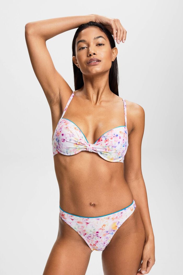 Padded & underwired bikini top with floral print, TEAL BLUE, detail image number 0