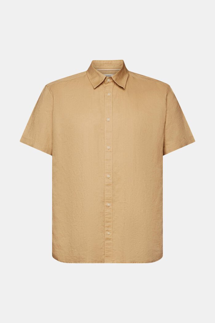 Linen and cotton blend short-sleeved shirt, BEIGE, detail image number 6