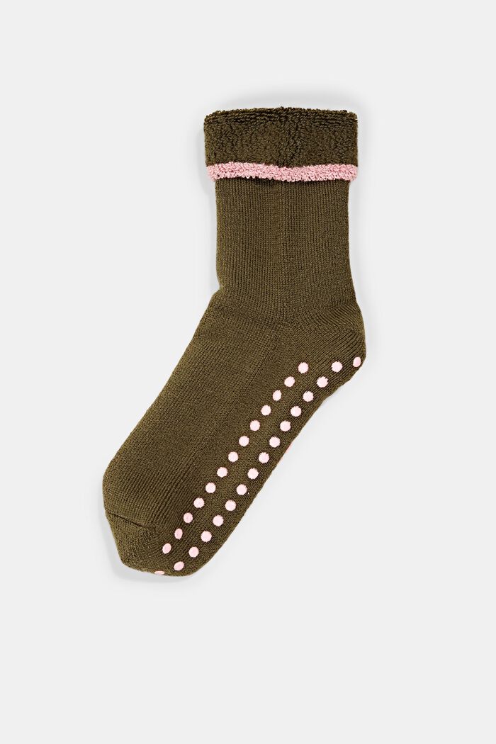 Soft stopper socks, wool blend, OLIVE, detail image number 0