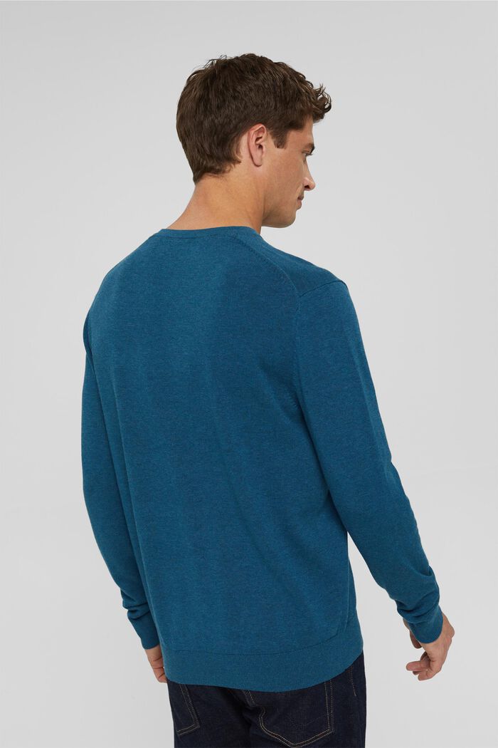V-neck jumper made of 100% pima cotton, PETROL BLUE, detail image number 3